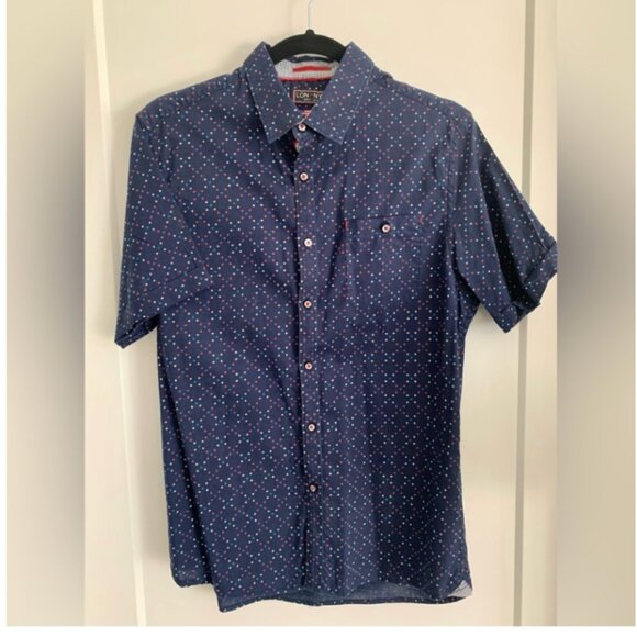 LON-NY Short sleeve button up Shirt Blue & Red design - Picture 1 of 3